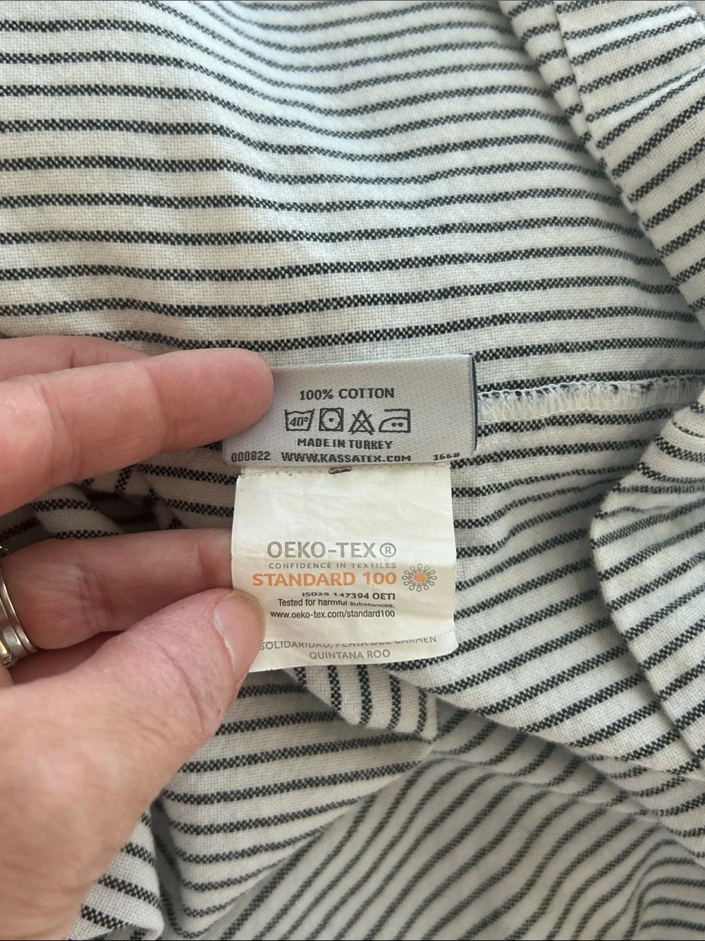 Kassatex Black and White Striped 100% Cotton Unisex Robe One Size Fits Most EUC